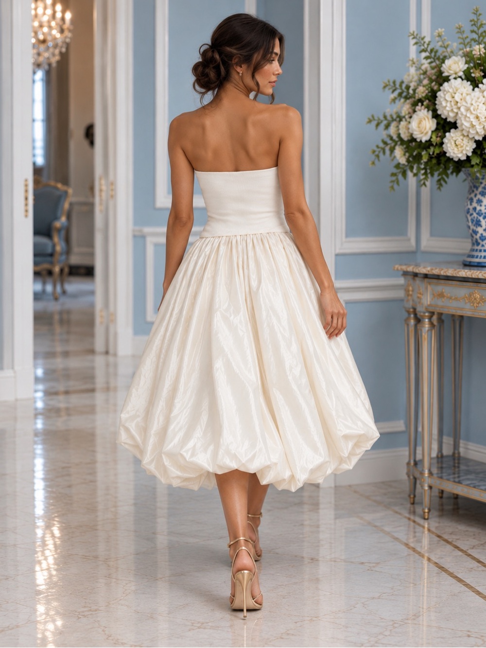 NWT SIMKHAI Izzy Strapless Taffeta Midi Dress in Ivory, size M - Picture 6 of 16